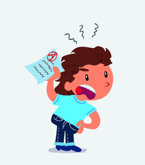  little girl on jeans waving a exam angrily.