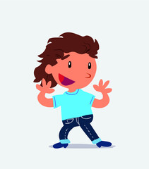Pleasantly surprised cartoon character of little girl on jeans