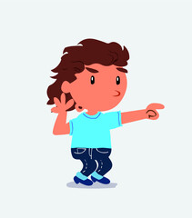  Surprised cartoon character of little girl on jeans points to something
