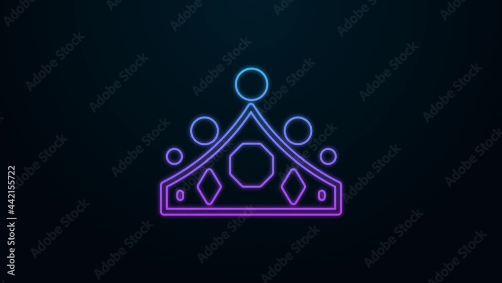 Poster Glowing neon line King crown icon isolated on black background. 4K Video motion graphic animation