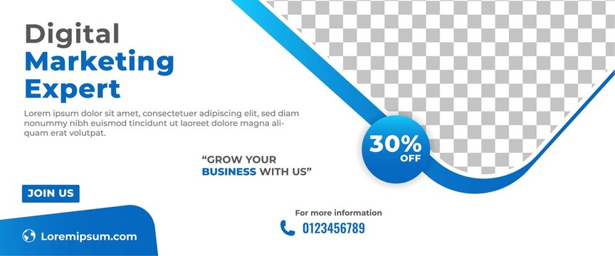 Business marketing banner template design. Modern horizontal banner with place for the photo.