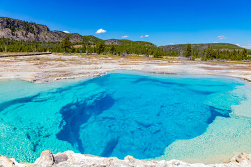 Sapphire Pool hot spring  is one of the most beautiful blue pools in the park. Biscuit Basin, Yellowstone National Park, Wyoming