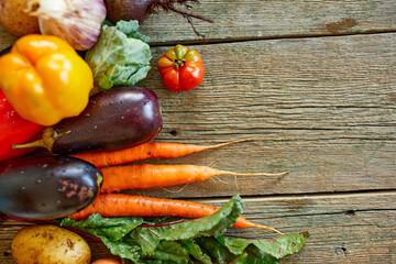 Flat lay of assortment of fresh vegetables, bio healthy, organic food