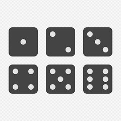 Dice vector icons. Six simple dice for game, modern rounded shape. Modern flat style illustration. EPS 10.