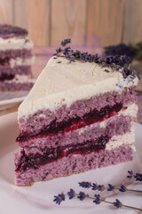 lavender dessert cake on vintage background