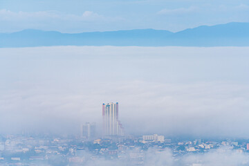 Songkhla, Thailand -June 4, 2020 : Cityscape view in morning time, scene of Kho hong Hill in Hatyai city, Songkla, Thailand.