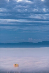 Songkhla, Thailand -June 4, 2020 : Cityscape view in morning time, scene of Kho hong Hill in Hatyai city, Songkla, Thailand.