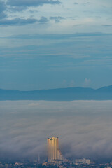 Songkhla, Thailand -June 4, 2020 : Cityscape view in morning time, scene of Kho hong Hill in Hatyai city, Songkla, Thailand.