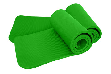 Two green Yoga and Fitness Mats isolated against white background