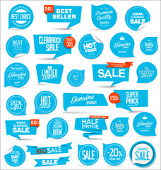 Collection of blue modern badges and labels 