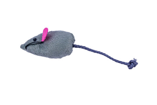 Grey textile mouse isolated on a white background. Toy for cat