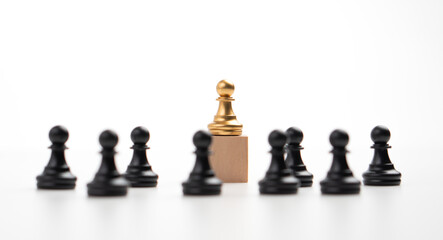 The leadership of the Golden chess pawn standing on the box show influence and empowerment. Concept...