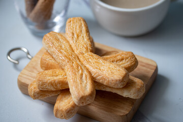 Danish Pastry and wafers on a blue background