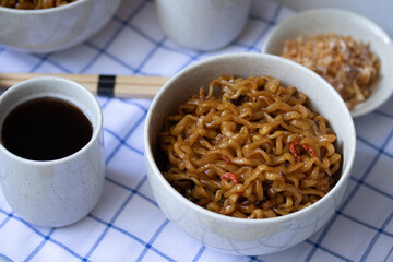Korean hot and spicy instant noodle and seaweed