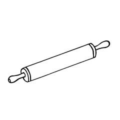 Rolling pin on a white background.Vector kitchen accessories can be used in confectionery designs.Doodle illustration.