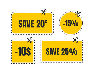 Vector coupon discount isolated. Gift voucher for business. Set of promo coupons.