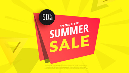Summer sale banner with tropical leaves background for seasonal offer, website, flyer and poster
