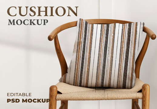 Cushion Pillow Mockup with Earth Tone Stripes Pattern