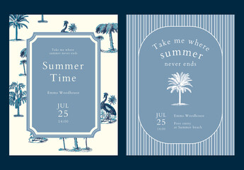 Blue Summer Flyer Layout with Tropical Background