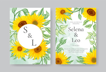 Yellow sunflower wedding invitation template