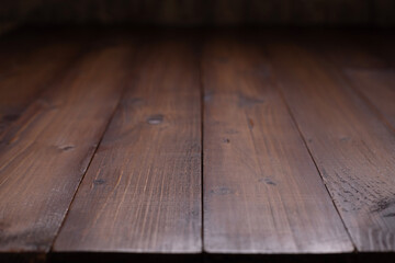 Wooden table top background texture.  Wood tabletop front view of plank board surface - 442163142