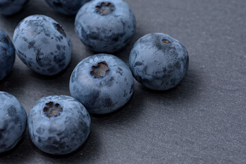 Harvested blueberry fruits (Slate Plate Background)
