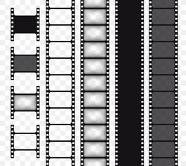 Set of vector film strip isolated on transparent background. Movie tape vector illustration