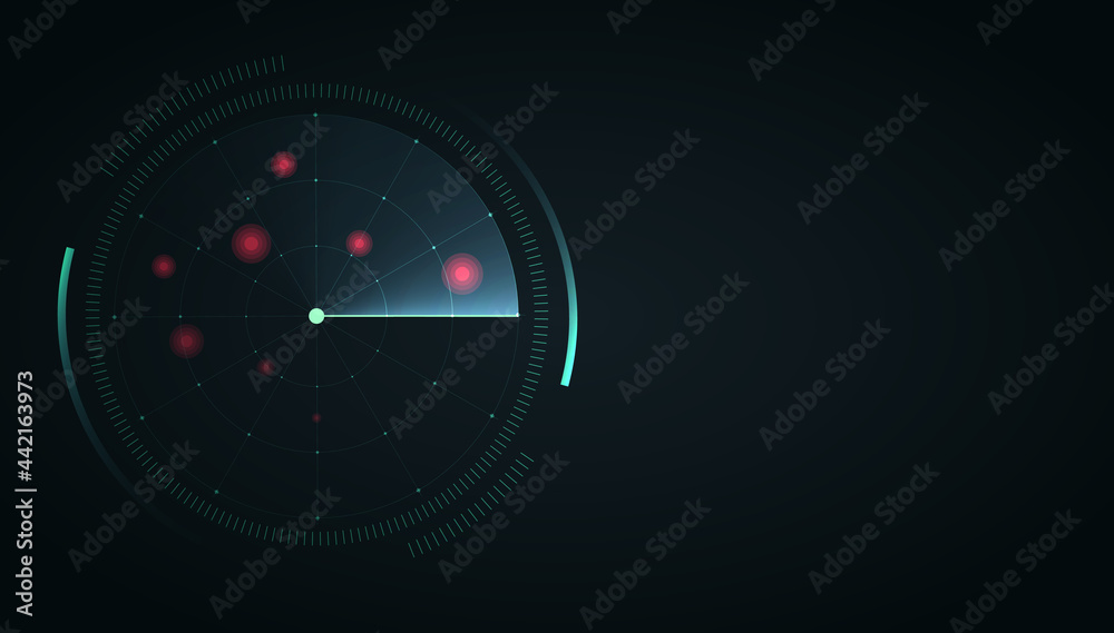 Poster Radar Screen. Hud display. Vector Radar interface on dark background.