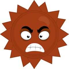 Vector emoticon illustration of cartoon character of the sun with an angry expression