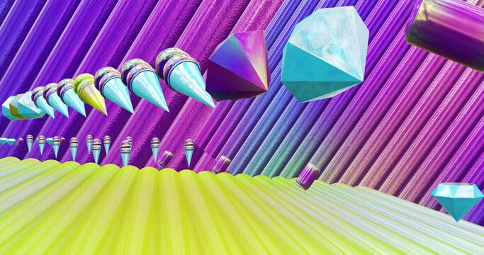 Creative Minimal 3d art. Animated stylish hipster objects in geometric abstract space. Trendy color combination, dynamics, Loop motion, 4k video.