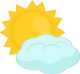 Vector emoticon illustration of a sun and a cloud, cloudy forecast