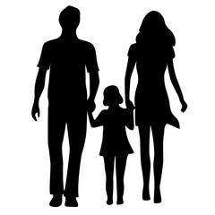 Silhouettes of three people isolated white background.