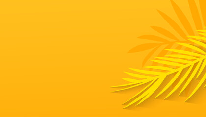 Blank yellow summer background with minimal style tropical leaves. Hot season discount. Promotion banner for website, flyer and poster. Vector illustration © Shi 