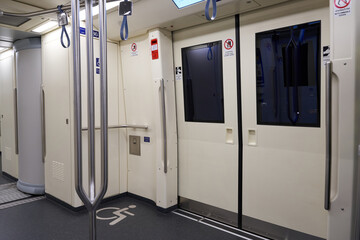 Thailand, Bangkok June 26, 2021: subway interior, door background        