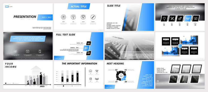 Business presentation template, turquoise and black infographic elements on white background. Office, buildings, city. Vector slide, presentation of business projects and marketing, icon, monitor
