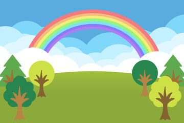 Fototapeta na wymiar 山と雲の背景　長方形 木と虹