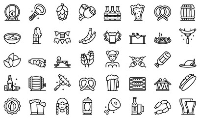 German cuisine icons set outline vector. Cafe sausage. German chicken cooking