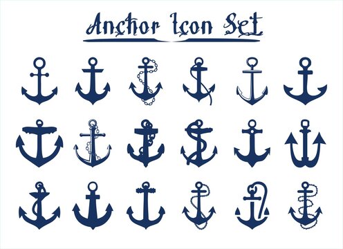Blue anchor icon set for presentation, print, website, apps