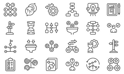 Ambiguity icons set outline vector. Data analysis. Confused business strategy
