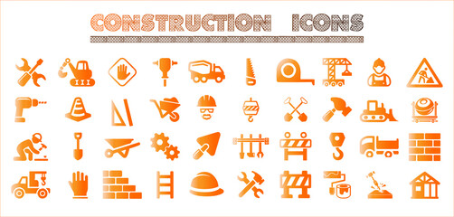 Construction set in orange gradient color for apps, website