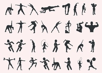 Fitness exercise silhouette as graphics design elements