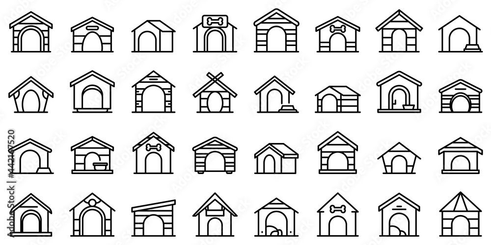 Wall mural Dog kennel icons set outline vector. Pet accessory. Dog canine cabin - Wall murals