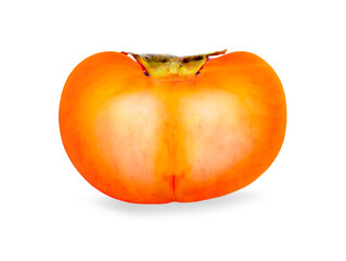 Ripe persimmon with cut isolated on white background