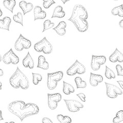 Seamless pattern of outlines abstract heart shapes