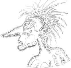 Vector outline drawing of portrait of fantasy monster
