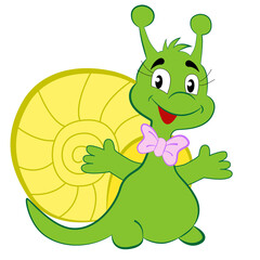 Cute and cartoon snail on a white background.