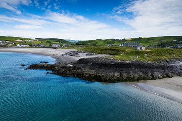 Aerial view of The Warren, a small sheltered beach backed by sand dunes located in Rosscarbery, County Cork, Ireland