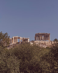 Fototapeta na wymiar Parthenon on Acropolis of Athens Greece, under clear blue sky, space for your text