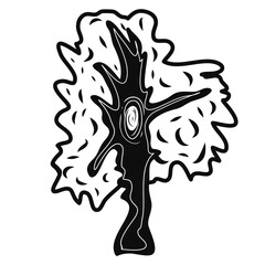 Abstract tree icon. Contour black graphic sketch. Nature. Environmental themes. Idea for decors, logo, covers, holidays, gifts, art. Isolated vector.