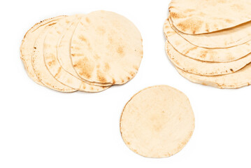 Grilled pitta bread isolated on white background.